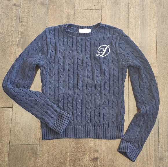 Vintage Y2K Priorities Navy Blue Cable Knit Sweater D Monogram Med *[runs small] - Picture 1 of 10